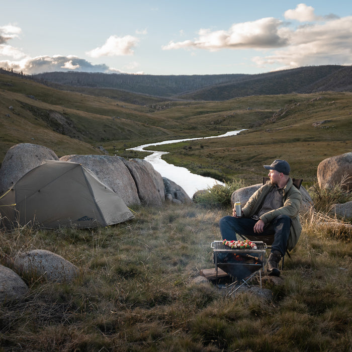 Dean camping on Four Mile Track overlooking the Eucumbene River