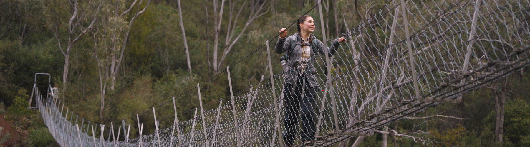 Chloe crossing the Jack Cribb Suspension bridge on the Hume and Hovell track