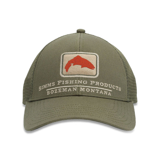 Simms Trout Icon Trucker Hat riffle green hero