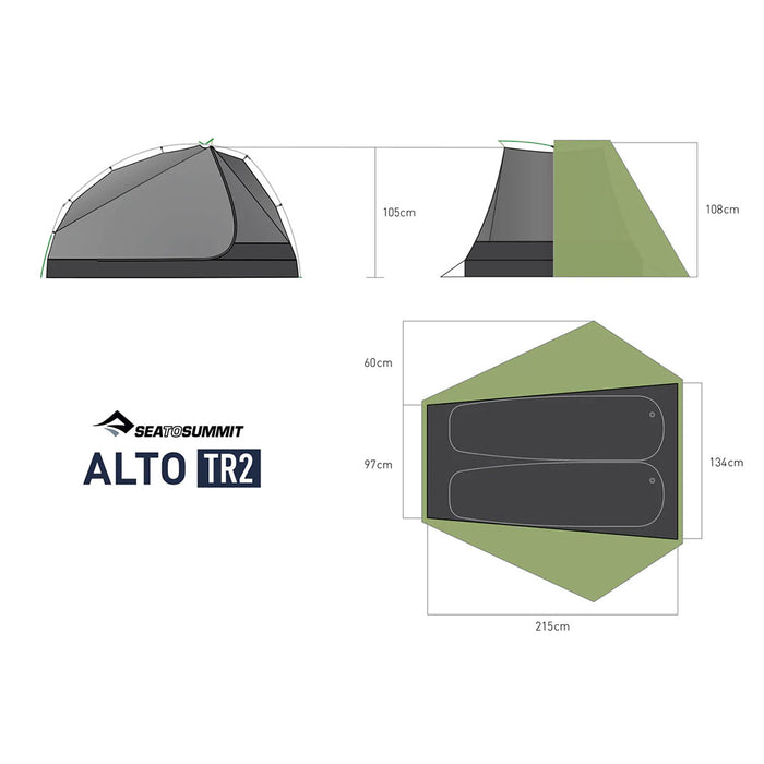 Sea to Summit Alto TR2 Tent green dimensions