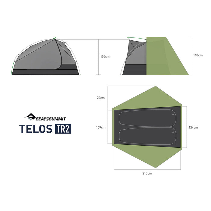 Sea to Summit Telos TR2 Tent green dimensions