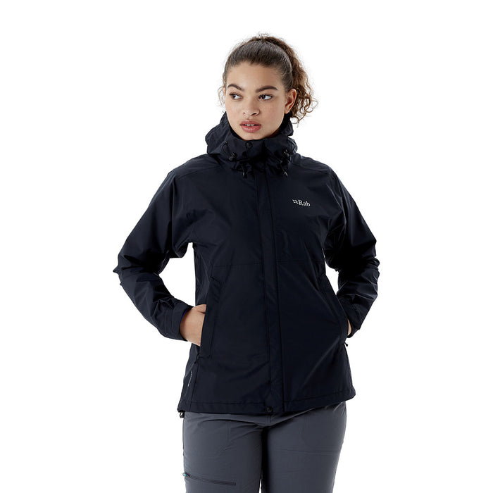 Rab Women's Downpour Eco Waterproof Jacket black model front
