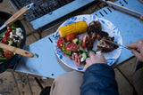 Grilled Drumsticks with Corn on the Cob and Greek Salad
