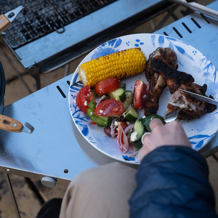 Grilled Drumsticks with Corn on the Cob and Greek Salad
