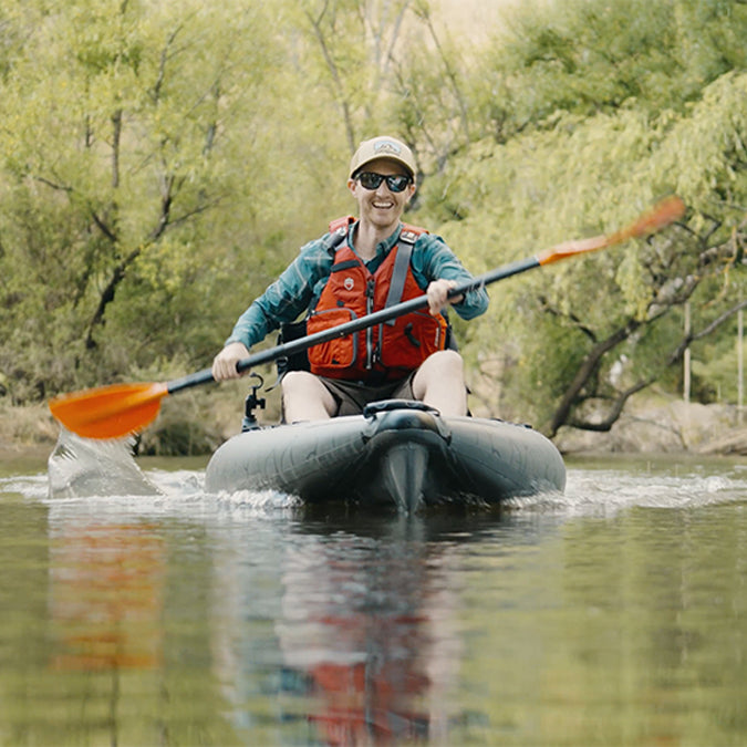 Chris paddling the NRS Pike inflatable kayak on the Tumut River