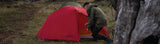 Setting up the tent for the night
