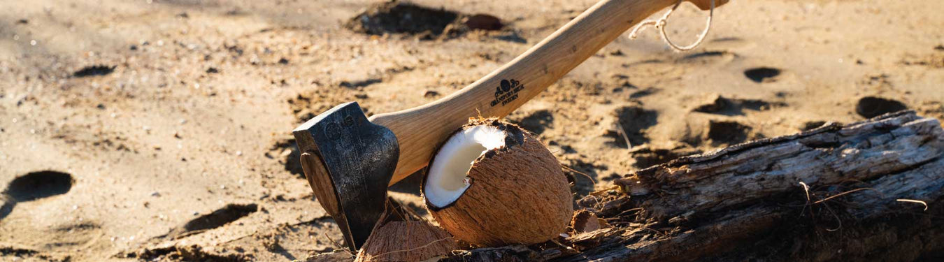 Gransfors axe and a freshly cut coconut in north QLD
