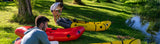 Pumping up Kokopelli packrafts by the Tumut River