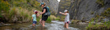 Gemma, Amelia and Phoebe crossing Cave creek at Blue Waterholes, in Kosciuszko National Park