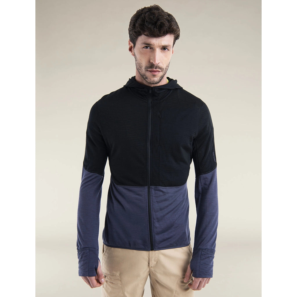 Icebreaker Men's Merino 200 RealFleece Descender Long Sleeve Zip Hoodie Black / Graphite - Details 2