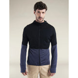 Icebreaker Men's Merino 200 RealFleece Descender Long Sleeve Zip Hoodie Black / Graphite - Details 2