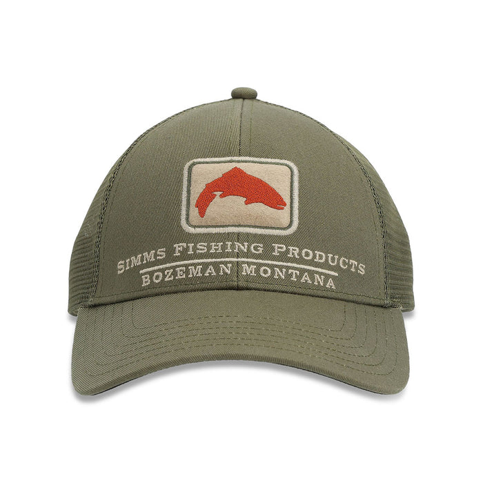 Simms Trout Icon Trucker Hat riffle green hero