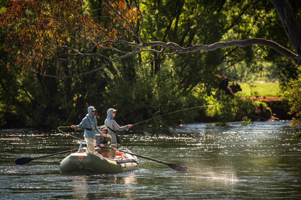 Drift boat fly fishing on the Tumut River with Snowy Mountains Fly Fishing Tours