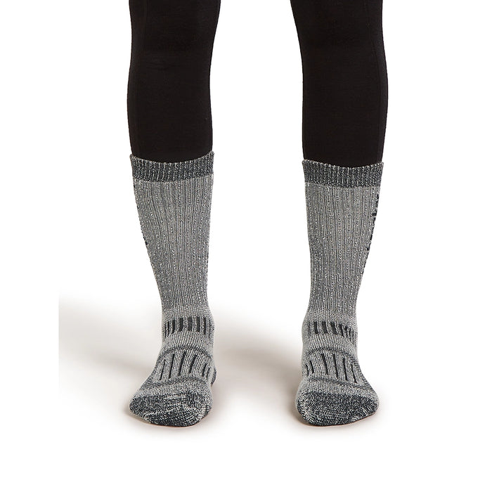 Icebreaker Merino Women's Mountaineer Mid Calf Socks - 80% Merino Wool, Cushioned Hiking Socks, Seamless, Achilles Support, Jet Heather/Espresso