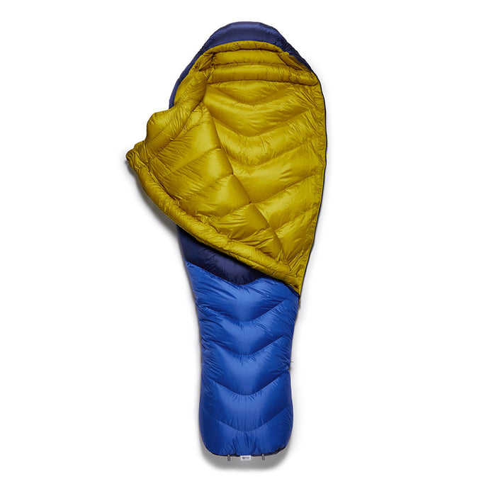 Rab Neutrino 800 Down Sleeping Bag nightfall blue 1/2 open