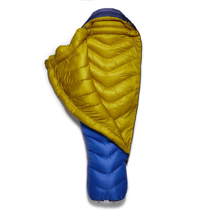 Rab Neutrino 800 Down Sleeping Bag nightfall blue 3/4 open