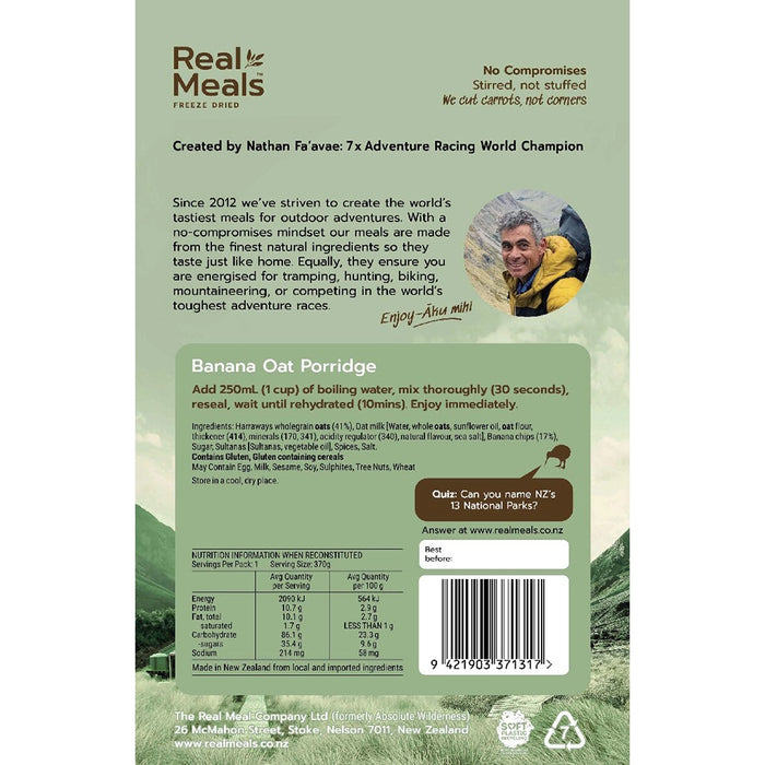 Real Meals Banana Oat Porridge 120g
