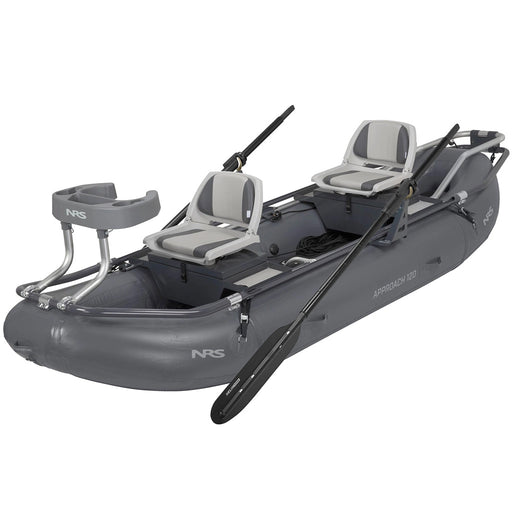 NRS Approach 120 Two-Person Fishing Raft Plus Rowers Package hero with oars