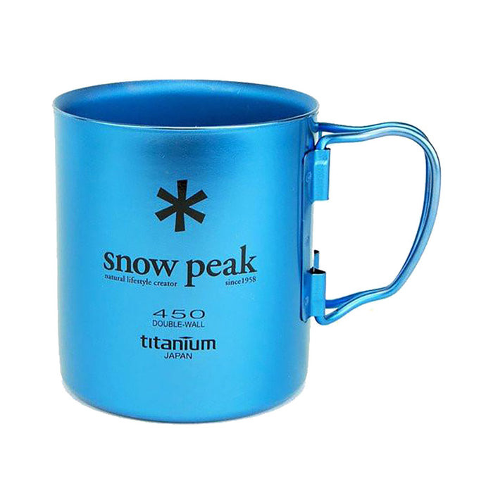 Snow Peak Titanium Double Wall Insulated Mug w/ Folding Handle 450ml - Blue