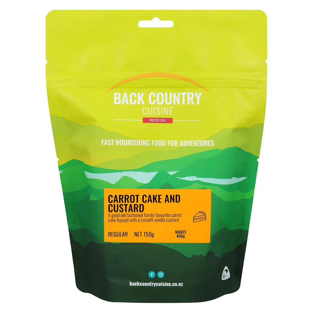 BackCountry Cuisine Freeze Dried Desserts - Regular Serve carrot cake and custard hero