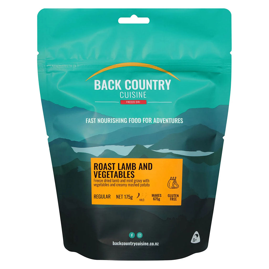BackCountry Cuisine Freeze Dried Lamb Meals - Regular Serve roast lamb and vegetables hero