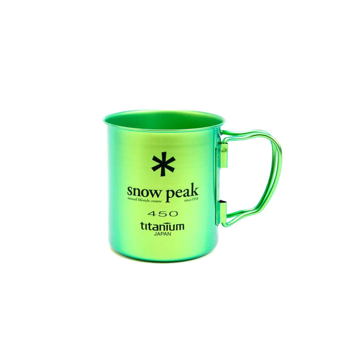 Snow Peak Titanium Single Wall Cup w/ Folding Handle green - hero