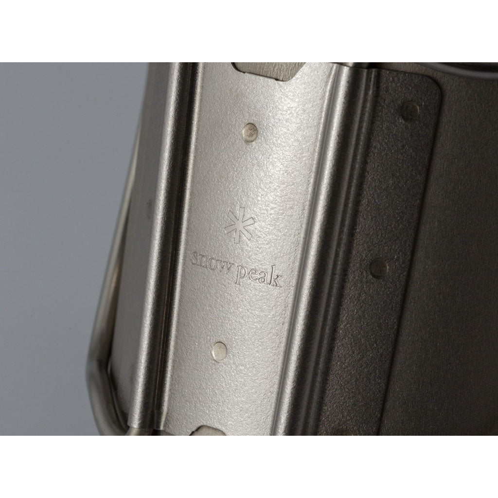 Snow Peak Titanium Single Wall Cup w/ Folding Handle - logo