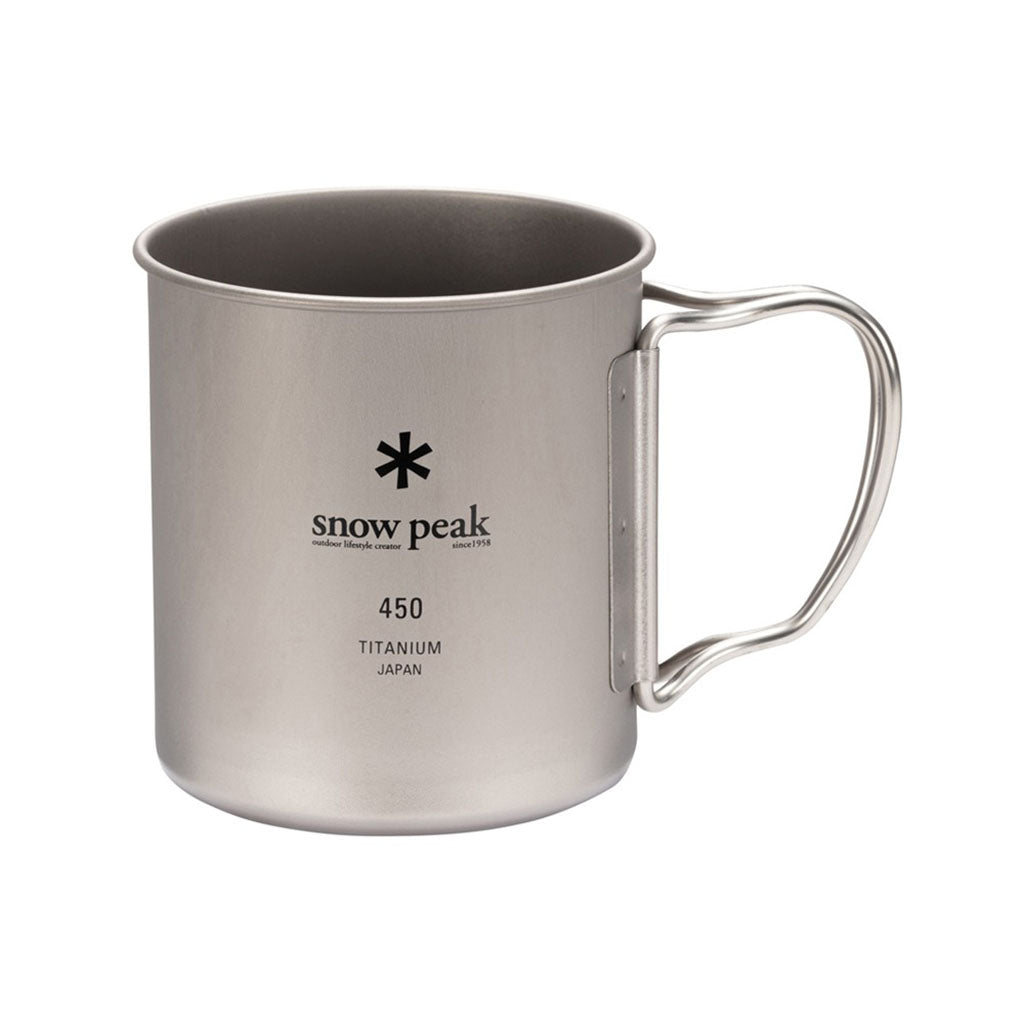 Snow Peak Titanium Single Wall Cup w/ Folding Handle 450 - hero