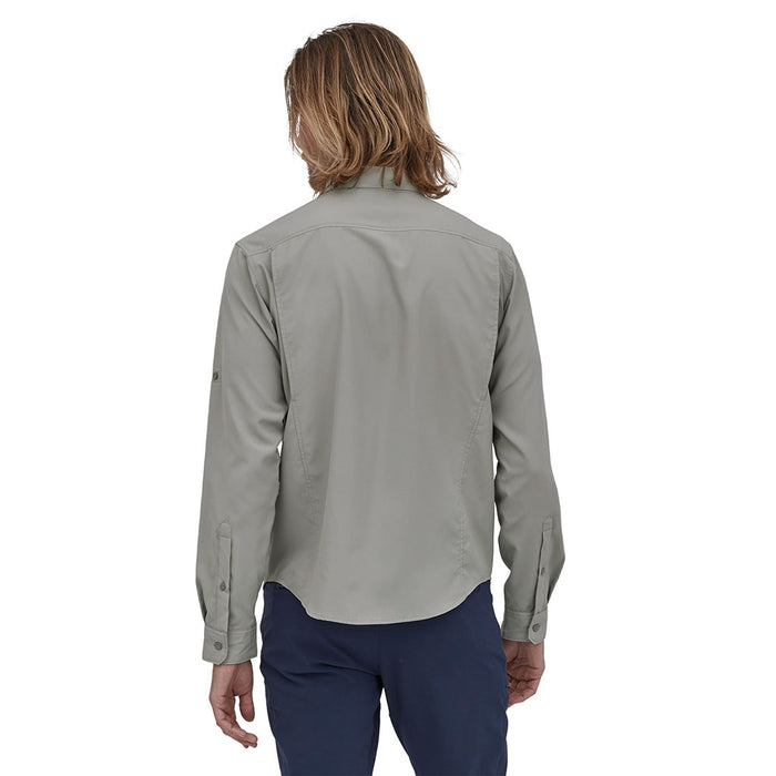 Patagonia Men's Long Sleeved Self Guided Hike Shirt salt grey model back