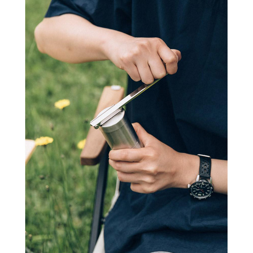 Snow Peak Field Barista Coffee Mill - in use